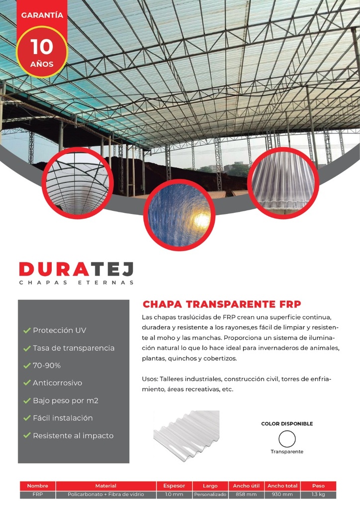 Chapa Acanalada Transparente FRP - Panel Duratej