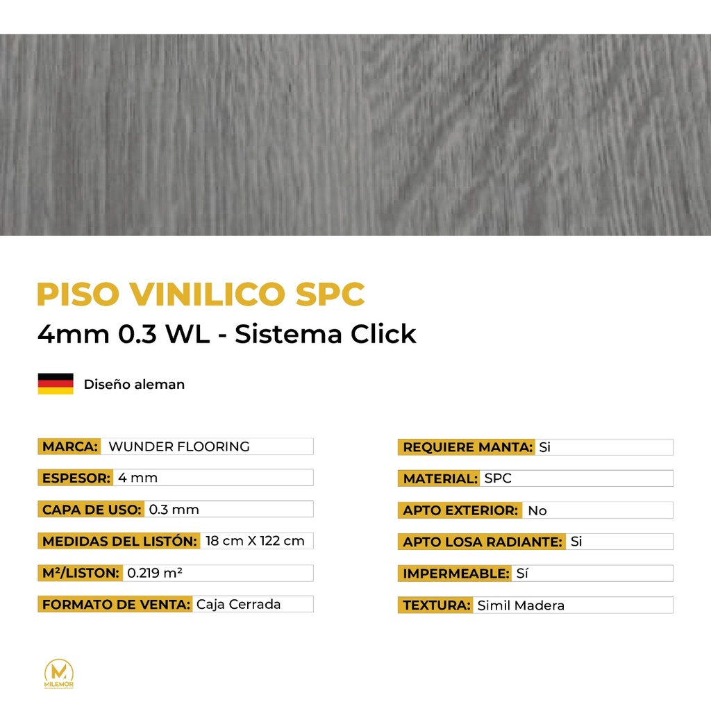 Piso Vinílico SPC 4mm - Línea Wunder Flooring