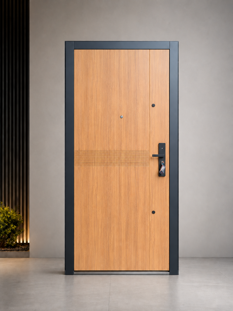 Puertas Terranova 70 mm - Simil Madera con barral Negro