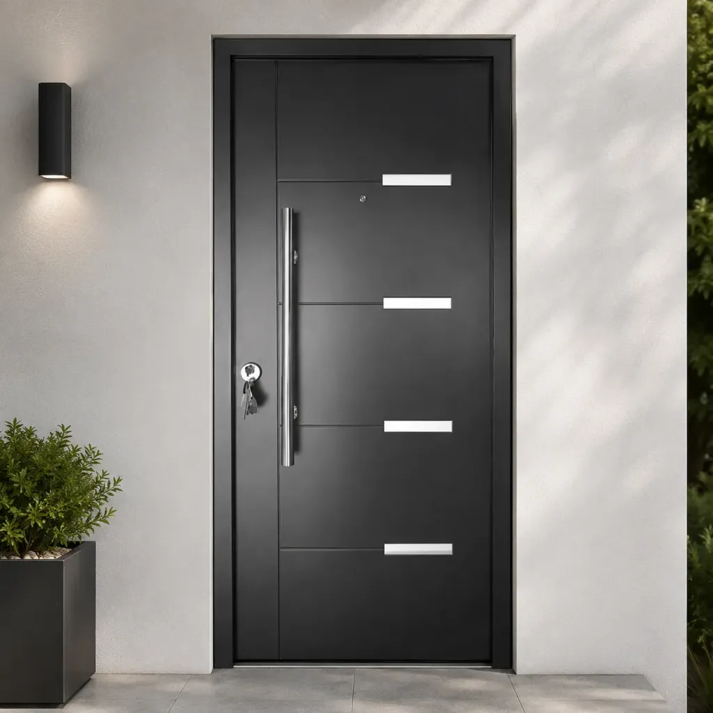 Puerta de Seguridad Premium Miami c/ Barral de Acero 96 x 205 x 70 mm - Negro (Derecha)